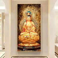golden buddha metal statue canvas painting religious poster and prints wall art pictures for living room home decor cuadros
