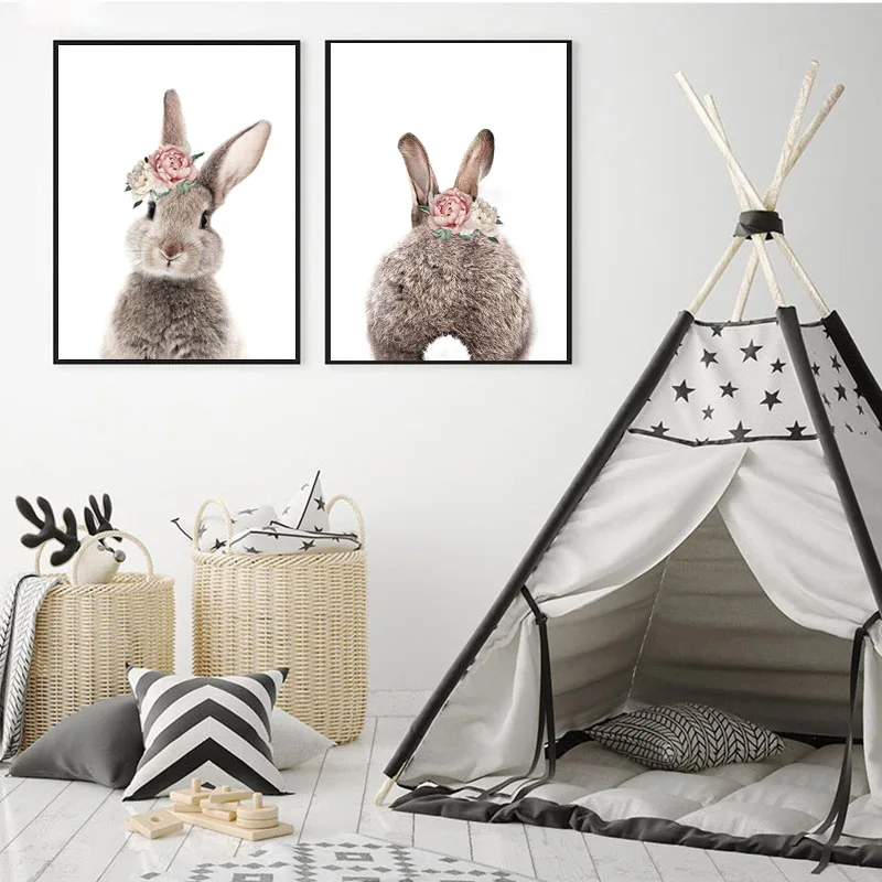 2 панели минималистичный кролик настенный художественный Рисунок и постер для