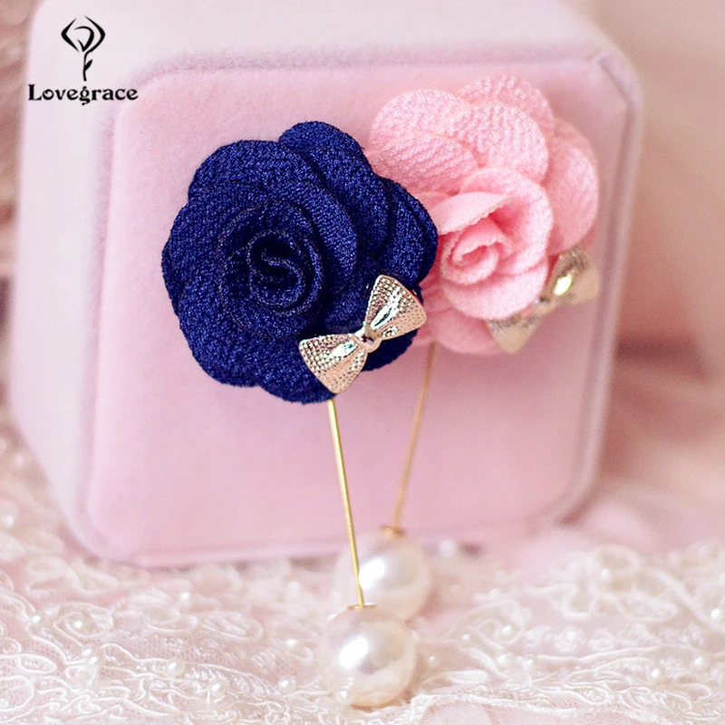 Бутоньерка Мужская Свадебная корсажная булавка тканевая Цветочная синяя брошь