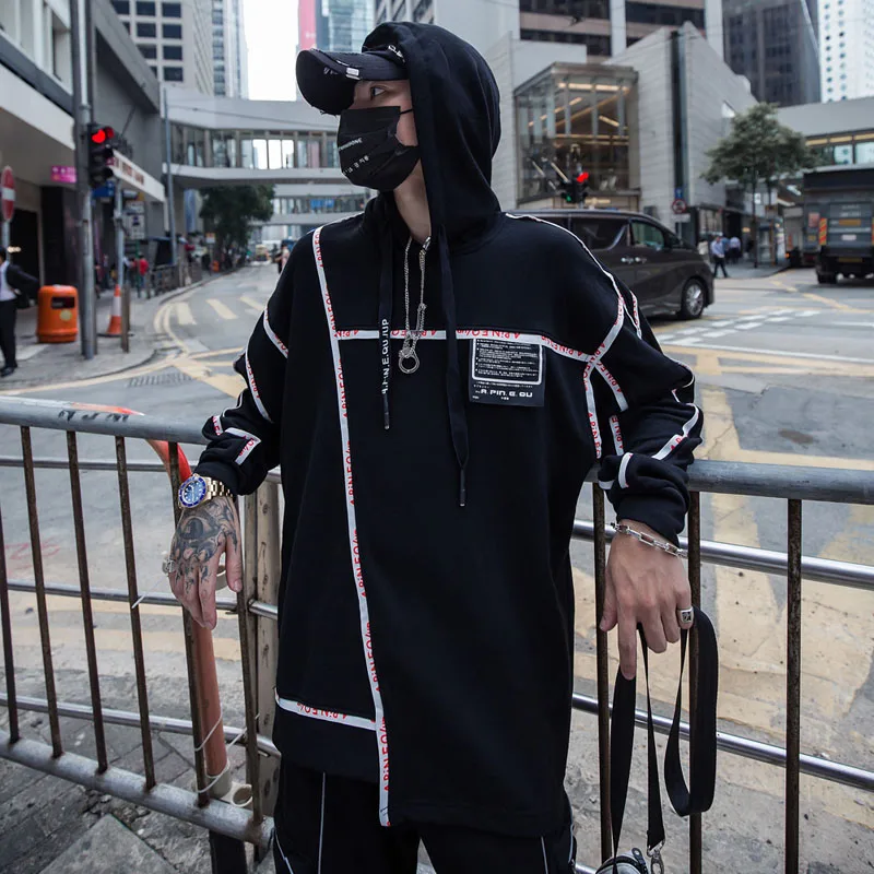 Мужская толстовка асимметричного покроя хлопковая в стиле хип-хоп черного и