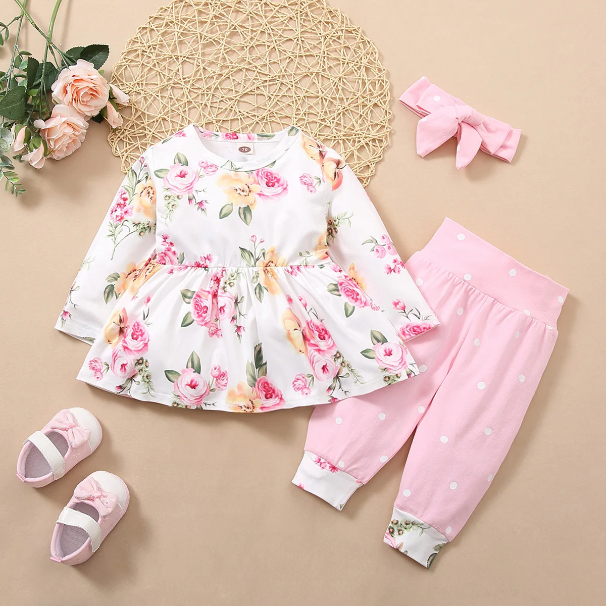 2021 autumn and winter girls suit fashion flower skirt top + trousers + bandana 3PCS girls clothes 1-4 years old