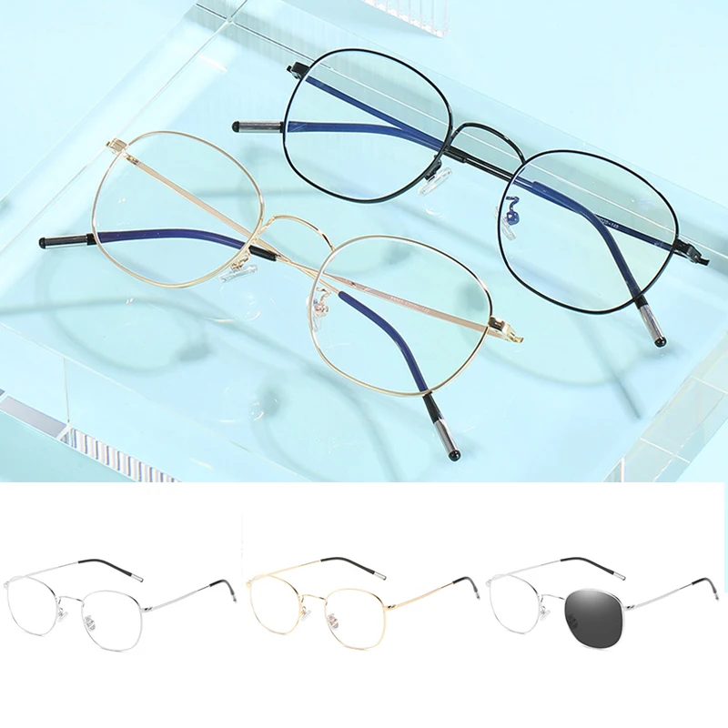 

2021 New Metal Round Frame Unisex Simple Glasses Anti-blue Light Discoloration Flat Mirror Gafas De Sol Mujer Очки Декоративные