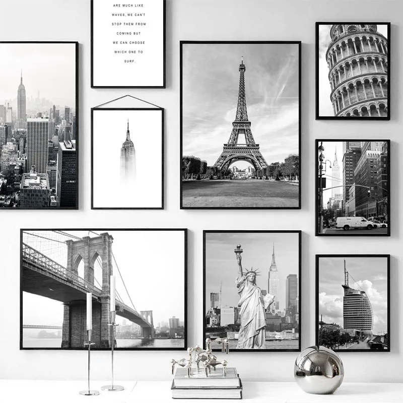 Статуя Свободы Картина на холсте мост Парижская башня настенная живопись