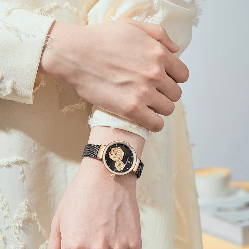 Креативные женские часы с 3D цветком и бриллиантами NAVIFORCE брендовые модные