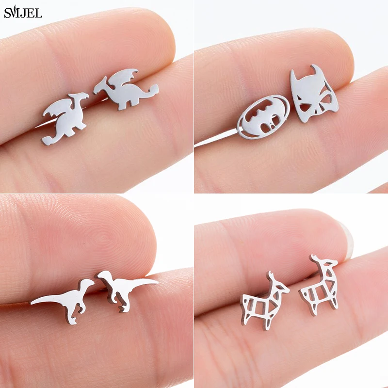 

Различные серьги-гвоздики из нержавеющей стали с динозавром для женщин и детей модные черные серьги в стиле хип-хоп с животными ювелирные и...