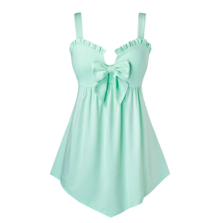 

Mandylandy Vest Summer Sexy V-neck Flounce Backless Spaghetti Strap Irregular Vest Women's Casual Solid Color Pleated Bow Vest