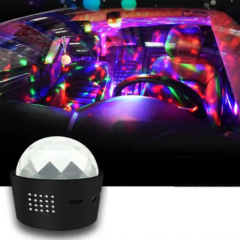 

3 Color LED Sound Control Disco Light Prom Laser Party Light 3W Stage Light USB Crystal Magic Ball Light Car Atmosphere DJ Light