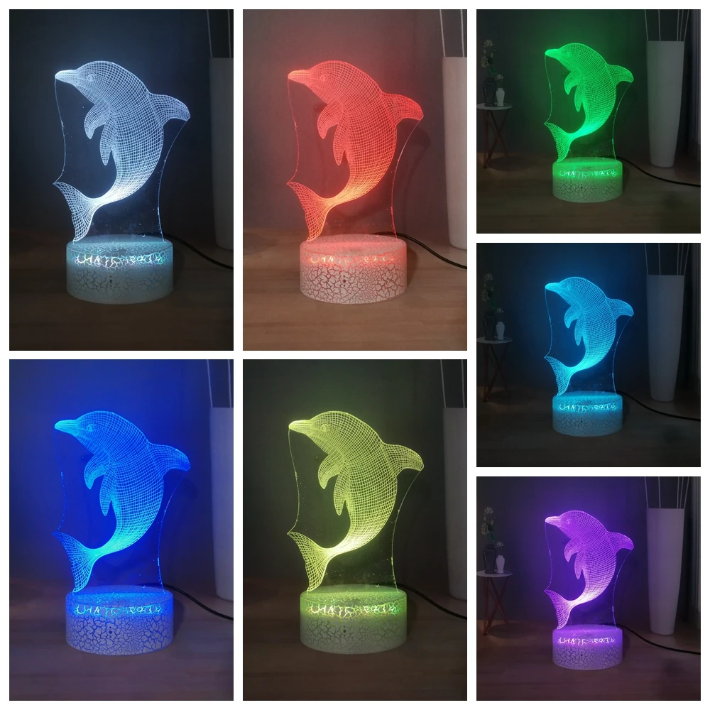 Улыбающиеся ангел животных настольная лампа Дельфин океан 3D USB сенсорный