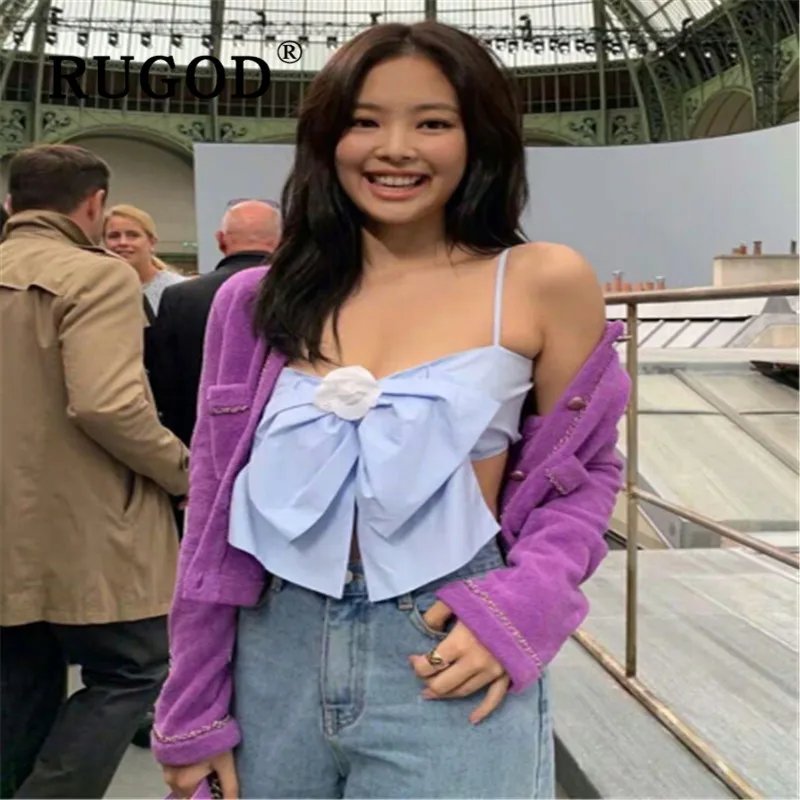 RUGOD 2020 Новый стильный женский топ на бретельках однотонная небесно голубая блуза