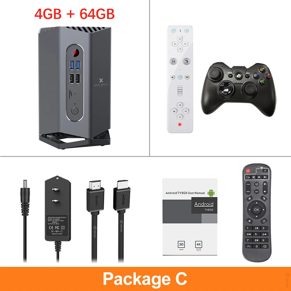 Package C A95X MAX Plus Game TV box Amlogic S922X 4GB 64GB Android 9.0 Set Top Box Plex Media Server Support 4K SSD HDD SATA with Gamepad - Цвет: Package C