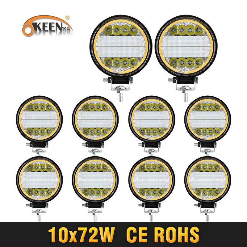 OKEEN 10 шт. 72 Вт светодиодные рабочие фары 12 В 24 точечный прожектор комбинированный