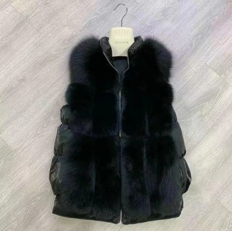 black QIUCHEN PJ19080 новое поступление пуховый жилет с натуральным лисьим мехом женский зимний жилет высокого качества модный режим - Цвет: black