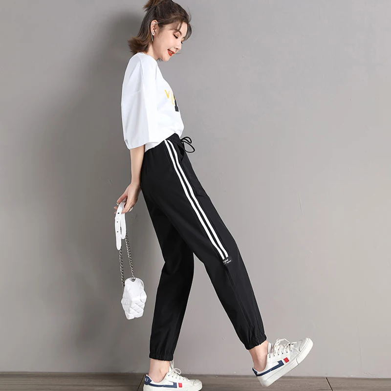 Новинка женские брюки Осенние полосатые спортивные Свободные повседневные
