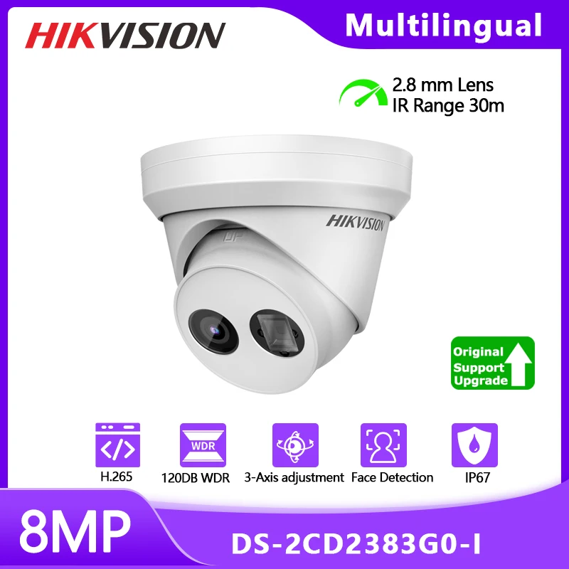 

Hikvision DS-2CD2383G0-I 8MP POE CCTV Camera Outdoor with SD Card Slot 120dB WDR H.625+IP67 IP WebCam Home Security Protection