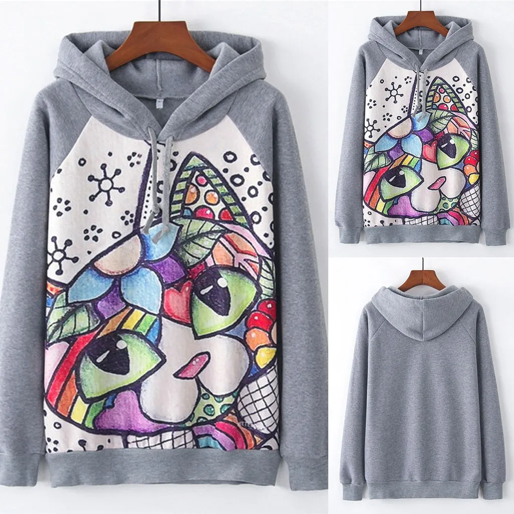

Vogue Explosive Element Color Flower Cat Print women's long-sleeved Pullover Sweatshirt Nice Brand Female Long Sleeve Warm