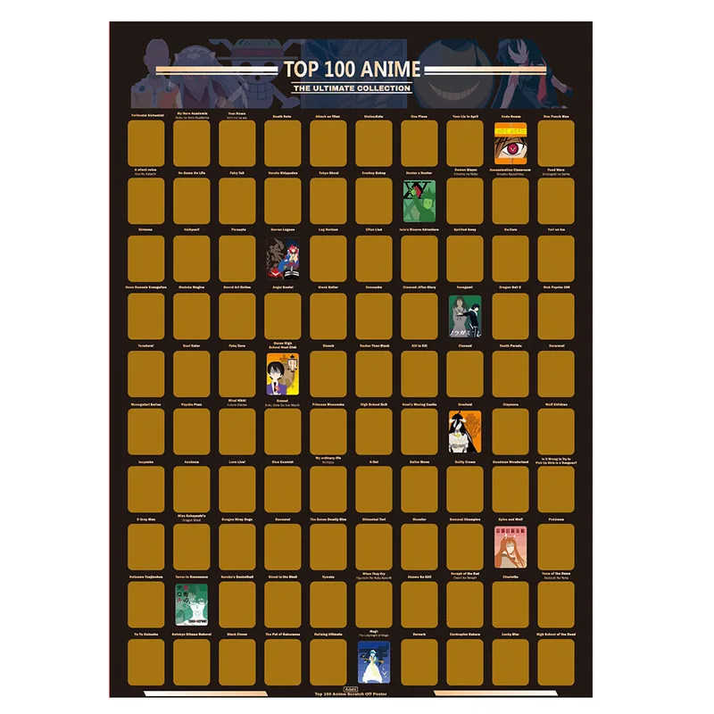 Top 100 Anime Bucket list Poster Photo Wallpaper Teenager Precious Gift for scratch off poster Enthusiast Sticker Decor | Дом и сад
