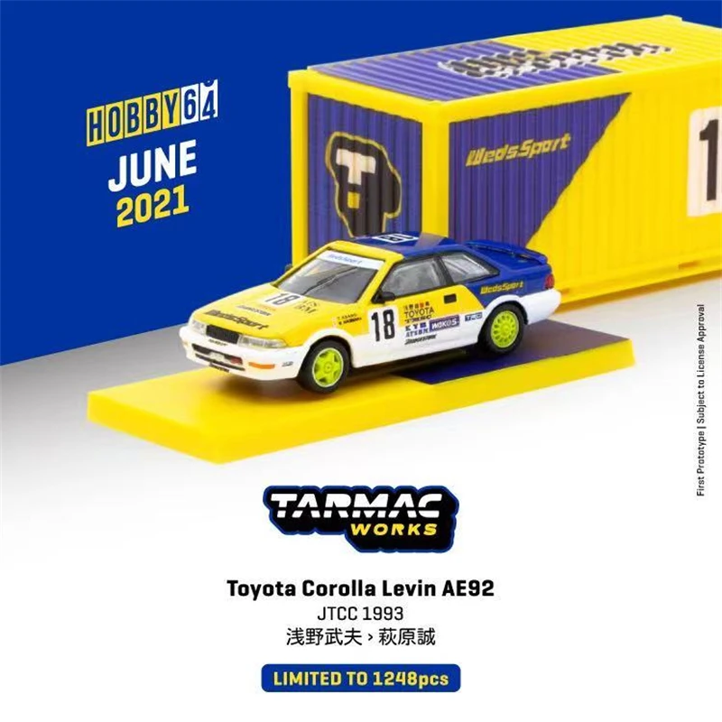 Tarmac работает в масштабе 1:64 Toyota Corolla Levin AE92 JTCC 1993 гоночный с контейнером |