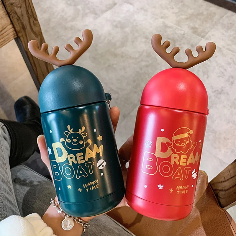 

Cute thermos Christmas antler water bottle personality creative thermos mug ins photo girls and kids favorite funny gifts