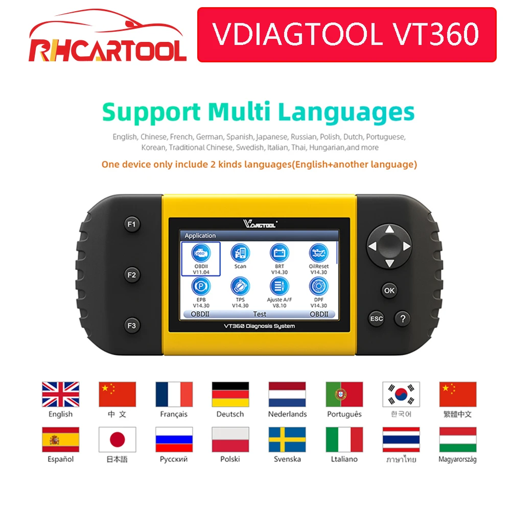 VDIAGTOOL VT360 OBD2 автомобильный диагностический инструмент ABS подушка безопасности SAS BRT EPB DPF TPA TPMS Immo сброс масла инжектор OBD2 автомобильный сканер