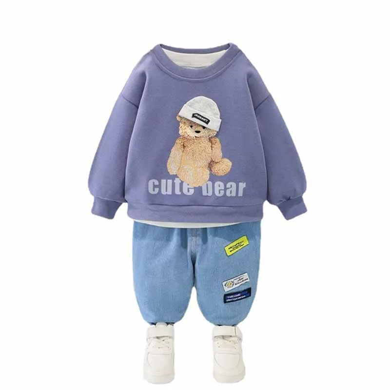 

Spring And Autumn Suit SmallBoys And Girls 2021 New Fashion Round Neck Long-sleeved Sweater Piece Fitted Trousers Two-piece Suit