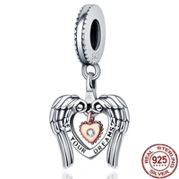 hot 925 silver color guardian heart shaped moving wings beads for original 925 pandora bracelet jewelry making women jewelry