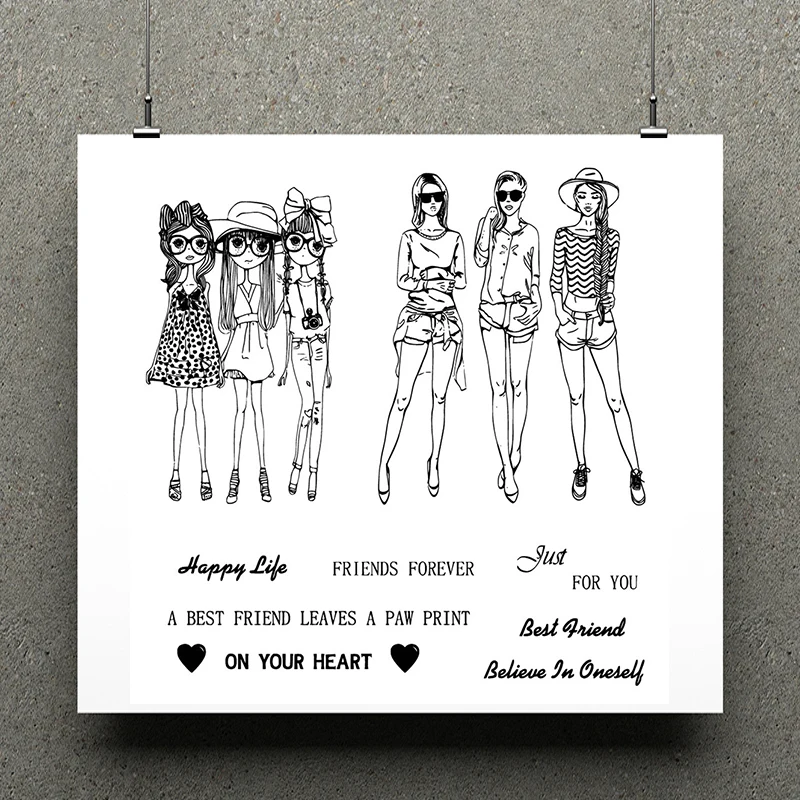 

AZSG Fashion Girl Happy Life Cutting Dies Clear Stamps For Scrapbooking Clip Art /Card Making Decoration Silicone Stamps Crafts