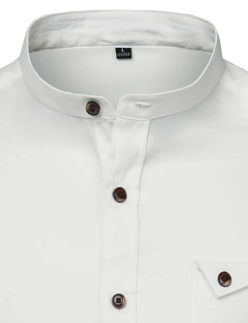 Рубашка мужская с воротником стойкой эластичная сорочка на пуговицах карманами