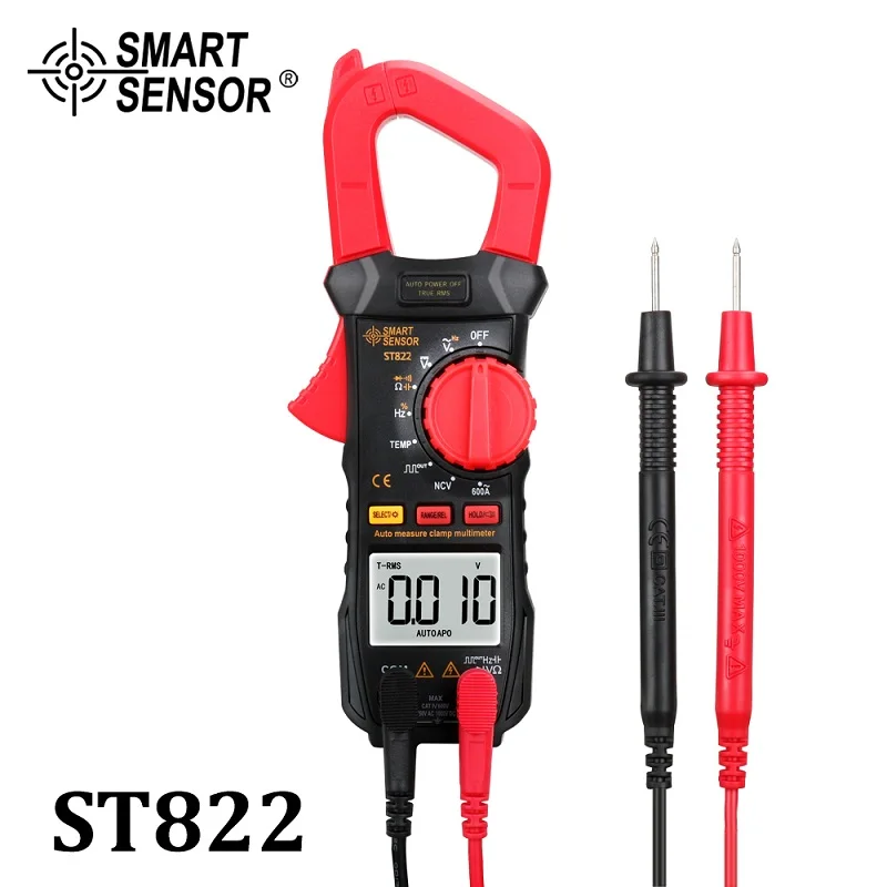 ST822 Цифровые токоизмерительные True RMS AC DC Напряжение амперметр тока вольтметра термометр Омметр тестер Бесконтактный цифровой мультиметр - Цвет: ST822