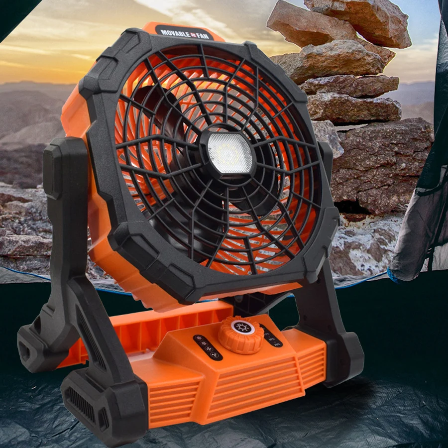 

Portable Cordless Fun Rechargeable Camping Lantern Rotatable Desk Movable Fan with Light Outdoor Home Tents Hiking Fishing