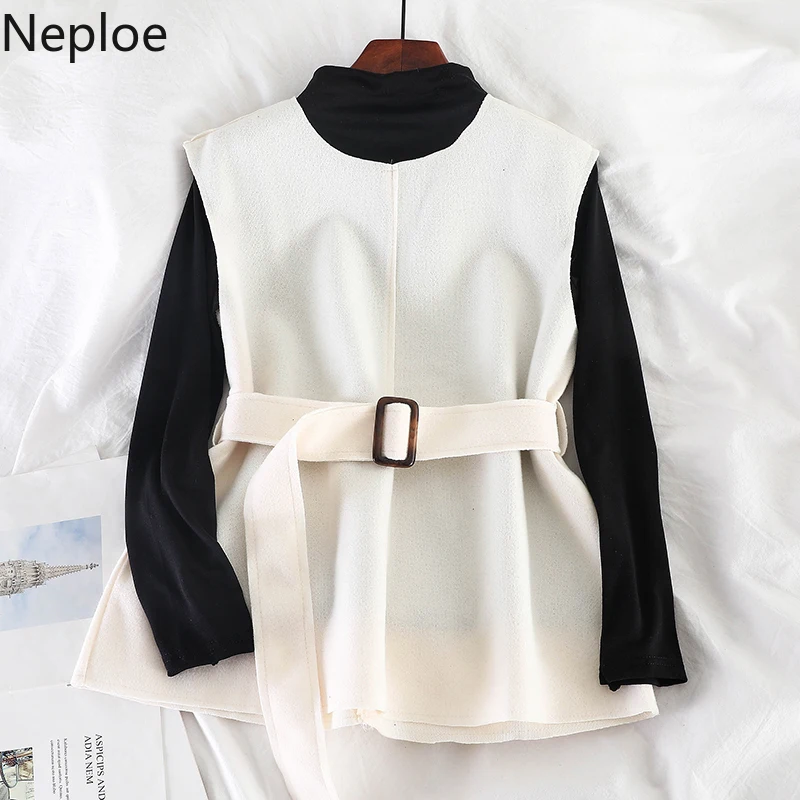 Neploe/Корейская женская Однотонная футболка с высоким воротником и зауженной