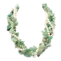 gg jewelry 20 natural stone green aventurine top drilled fancy jades prehnites white pearl necklace lady fashion jewelry