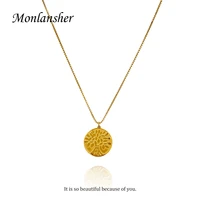monlansher carved tree coin pendant necklace gold color titanium steel thin box chain necklace trend necklaces jewelry for women