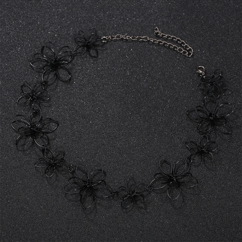 

Flower Necklace Short Choker Floral Black Jewelry Women Clavicle Chain Statement