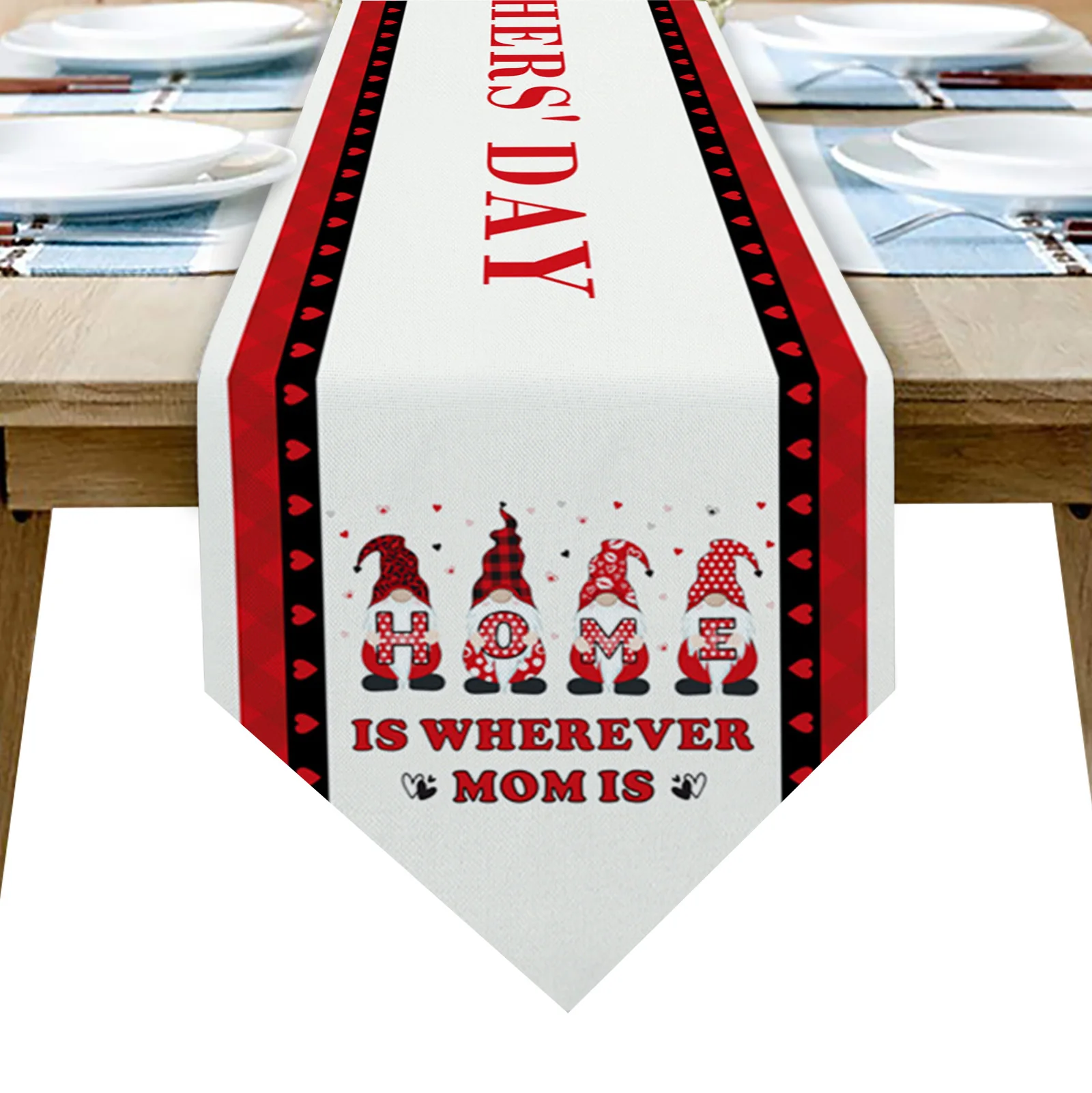 

Mother'S Day Dwarf Love Plaid Table Runner Kitchen Dinning Table Decor Tablecloth And Placemat Wedding Table Decor