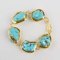 freeform blue turquoise yellow gold plated bracelet 9