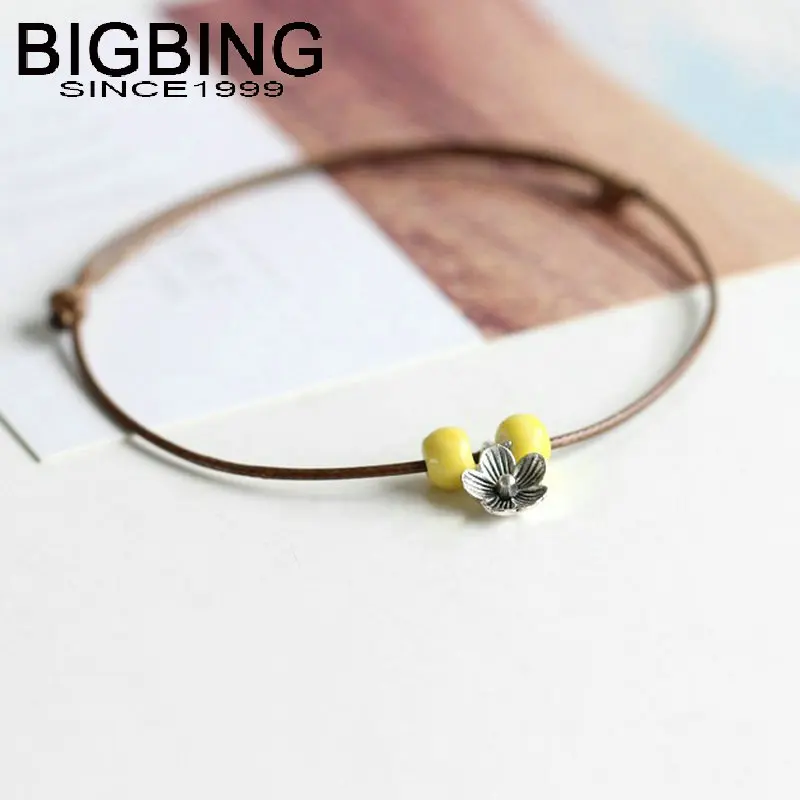 C066 BIGBING Ювелирный модный керамический браслет с цветами ручной вязки высокого