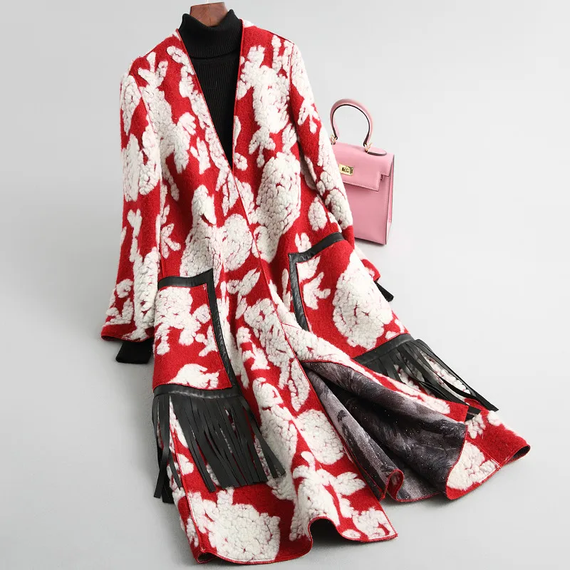 

2020 New Real Fur Coat Women Autumn Winter Jackets Sheep Shearing Wool Fur Coat Korean Long Women's Leather Jacket O014X KJ3397