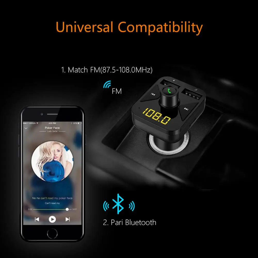 KORSEED USB зарядное устройство комплект беспроводной связи Bluetooth для автомобиля FM