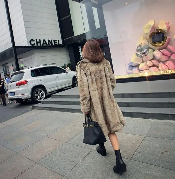 Autumn fur leather jacket womens warm faux mink fur leather long coat women loose jackets winter thicken fashion