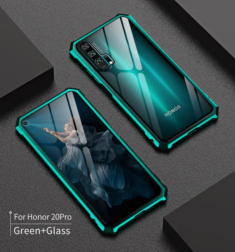 Для huawei Honor 20 чехол Honor 20 Lite бампер металлическая алюминиевая рамка крышка со стеклянной задней крышкой жесткий чехол для huawei 20 Pro чехол s - Цвет: Honor 20 Pro Green