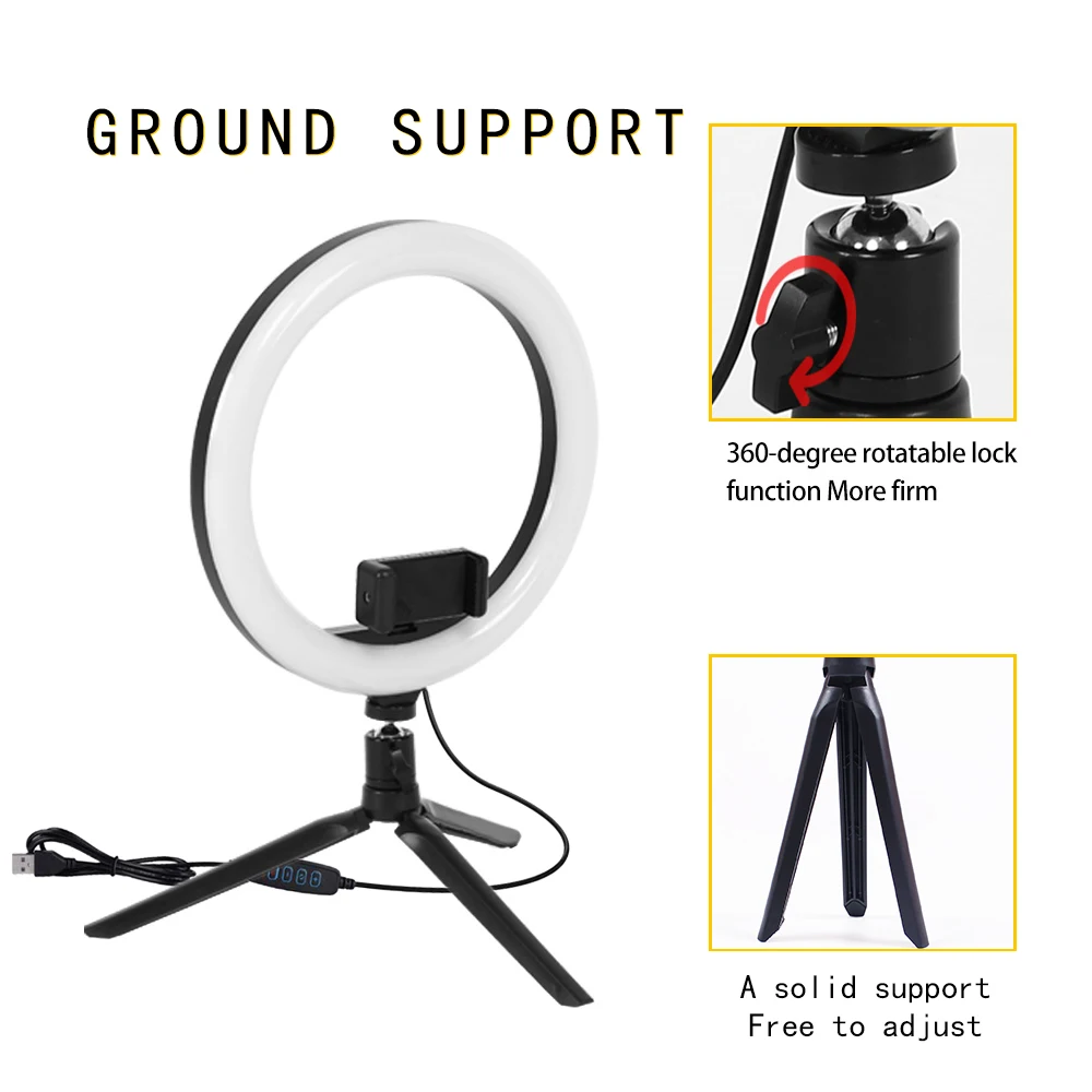 

Table Ring Lamp 10 inch LED Ring Light Photography Photo Camera Lights with Tripod Holder for Smartphone Vlog Makeup