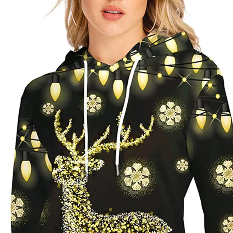 Пуловер женский длинный рукав олень Снежинка печать Рождество толстовки