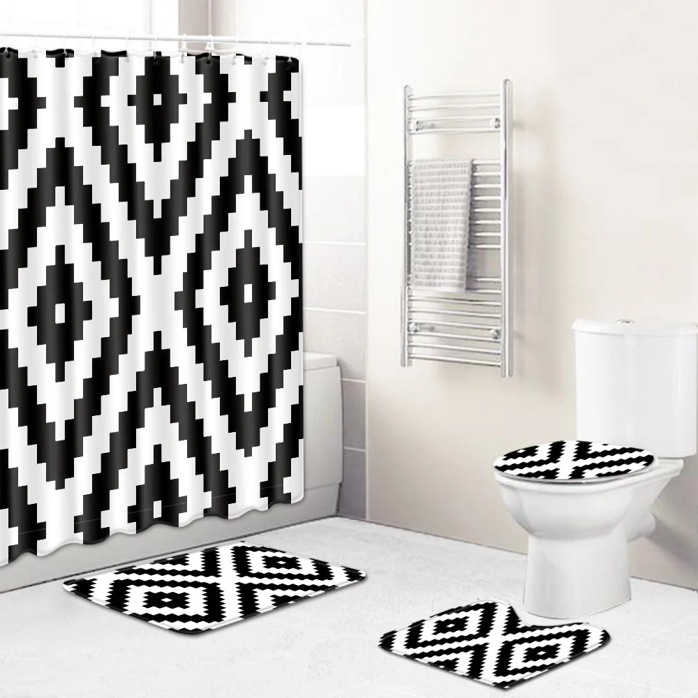 Классическая черно белая занавеска для душа ковер ванной комнаты 3D Коврик ванны