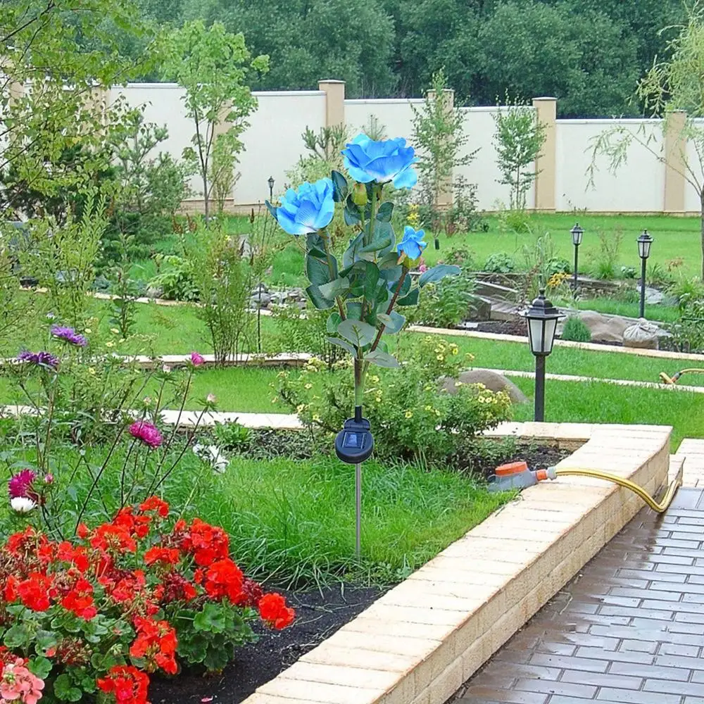 Светодиодный солнечный имитация цветка розы светильник Водонепроницаемый сад