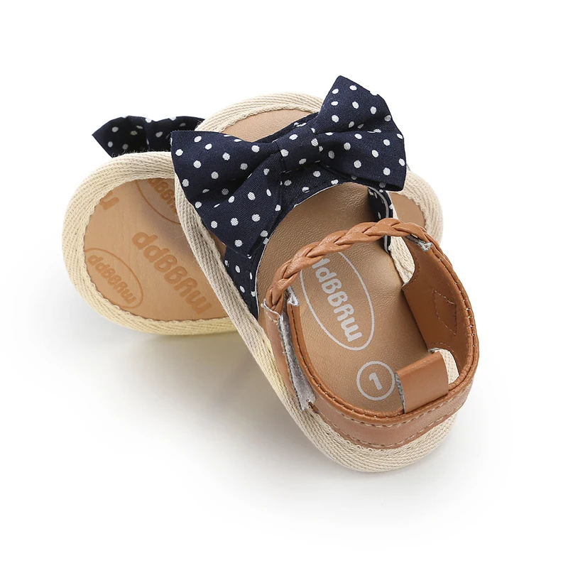 Sandalias de verano para ni&ntilde;a, zapatos antideslizantes de fondo suave, decoraci&oacute;n tejida con lazo, Kawai, para primeros pasos-3