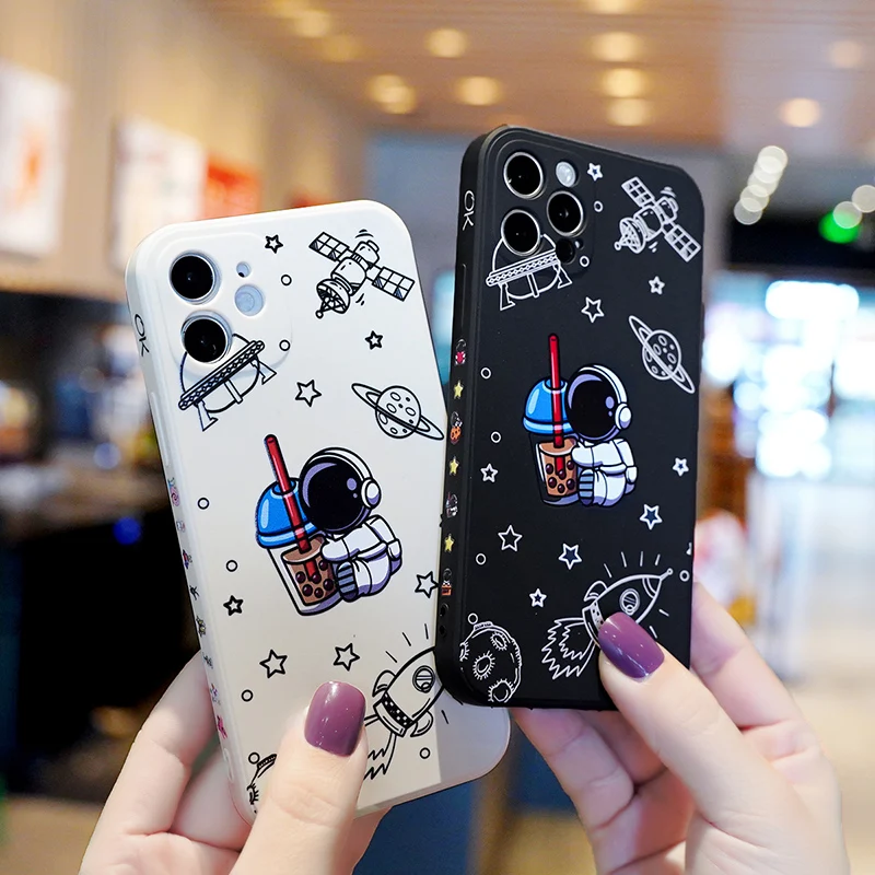 

Liquid Silicone Astronaut Spaceship Frame Phone Case for Iphone 12 Pro Max 12 Mini 11 Pro XS Max XR XS X 8 7 6S 6 Plus Cover