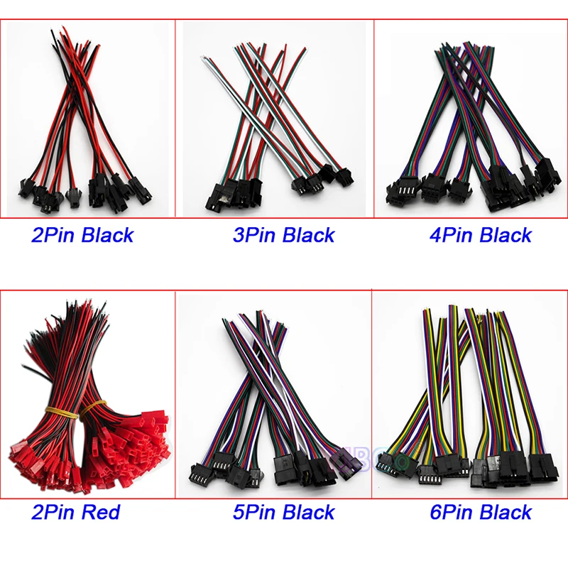 

5pairs 2pin 3pin 4pin 5pin 6pin JST Plug Cable / JST LED Connectors Male And Female Connector for 5050 WS2811 WS2812 LED Strip