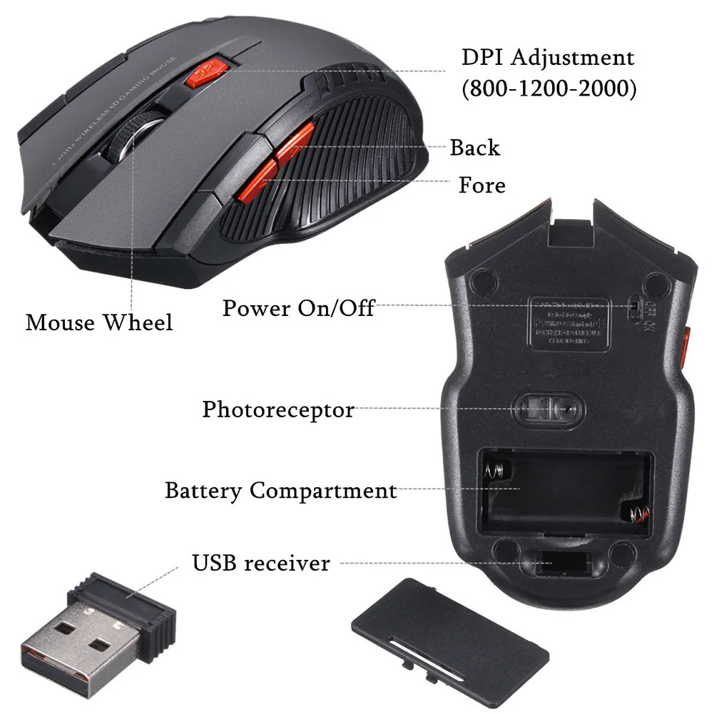 Gaming Mouse Wireless Optical 1600DPI 2.4G Ergonomic Gamer USB Receiver Mause For PC Laptops игровая мышь | Компьютеры и
