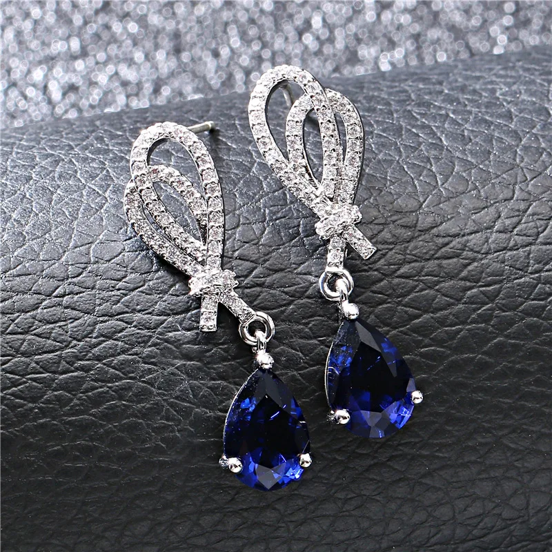 Новинка высокое качество кубический цирконий бант серебряный цвет висячие