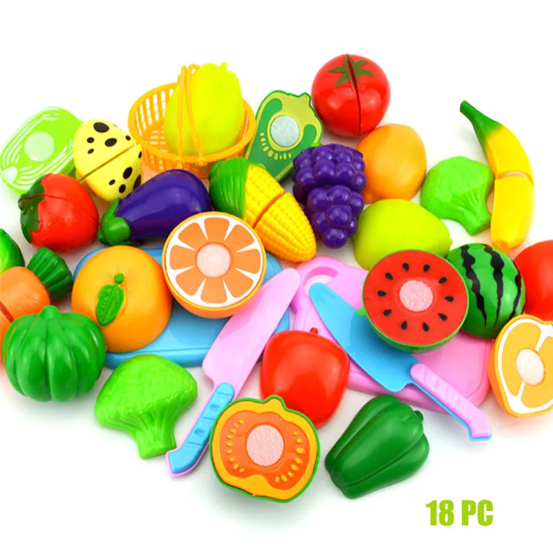 B 18PC Кухня игрушки для детей ролевая игра Кухня фрукты растительная пища игрушка режущего инструмента набор Детская игрушка в подарок для детей детские подарки на день рождения - Цвет: B 18PC